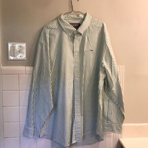 Green & white striped Vineyard Vines button down